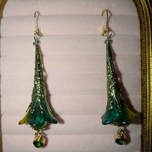 Artistic Green and Gold Floral Earrings